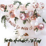 Rose Gold Bridal Shower Balloon Garland, Miss to Mrs. Rose Gold Balloon Garland and Glitter Banner, Bridal Shower Party Decorations