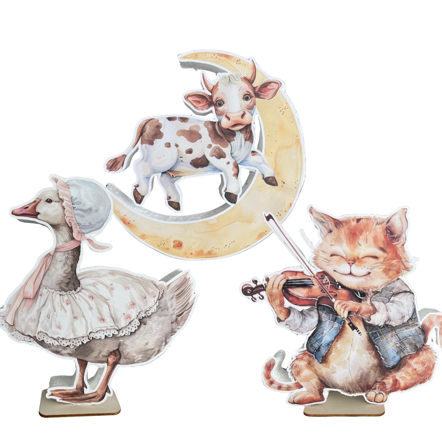 Nursery Rhymes Baby Shower Foam Cutouts with Wooden Stand, Centerpieces, Cow Jumped Over the Moon, Cat and the Fiddle, Mother Goose