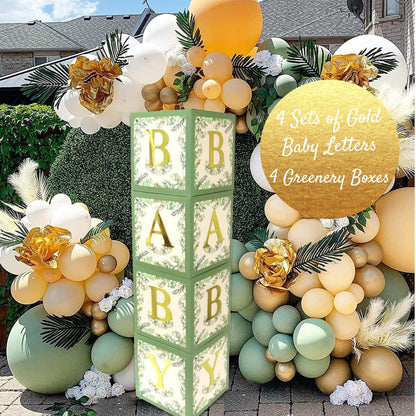 Greenery Baby Block Balloon Box with Gold Letters, Baby Shower Decorations, Jumbo  Balloon Boxes, Sage Green, White and Gold