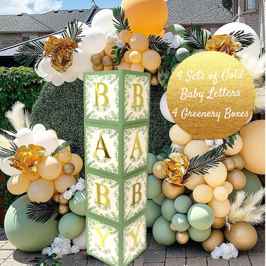 Greenery Baby Block Balloon Box with Gold Letters, Baby Shower Decorations, Jumbo  Balloon Boxes, Sage Green, White and Gold