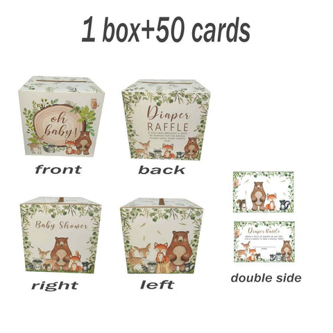 Woodland Animals Diaper Raffle Baby Shower Box, Woodland Baby Shower Diaper Raffle Box with Cards, Diaper Raffle Box, Baby Shower Decoration
