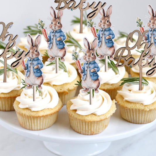 Set of 12 Peter Rabbit Inspired Cupcake Toppers, Peter Rabbit Inspired Cutouts, Peter Rabbit Baby Shower Treat Sticks