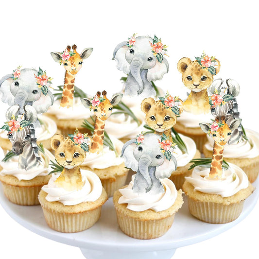 Safari Girl Animals Cupcake Toppers-Wild One Cupcake Toppers-Wild One Birthday Party Decorations-Safari Baby Shower-Safari Party Decorations