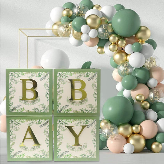 Greenery Baby Block Balloon Box with Gold Letters, Baby Shower Decorations, Jumbo  Balloon Boxes, Sage Green, White and Gold