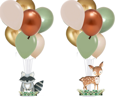 Woodland Baby Shower Balloon Centerpiece Set, Woodland Animals Baby Shower Balloon Bouquet Set, Deer and Raccoon Baby Shower Decorations