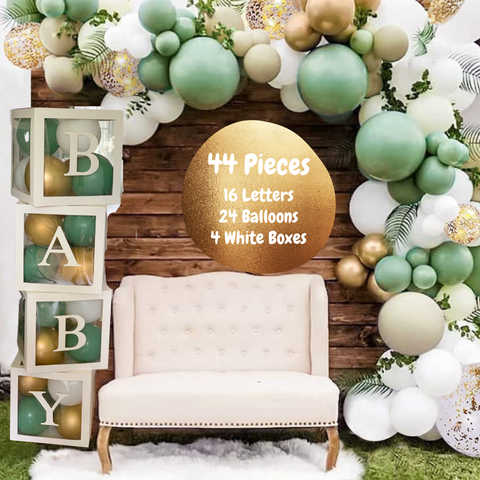 Baby Block Balloon Box with Letters, Baby Shower Decorations, Jumbo Transparent Balloon Boxes, Sage Green, White and Gold