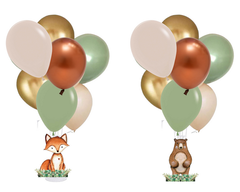 Woodland Baby Shower Balloon Centerpiece Set, Woodland Animals Baby Shower Balloon Bouquet Set, Fox and Bear Neutral Baby Shower Decorations