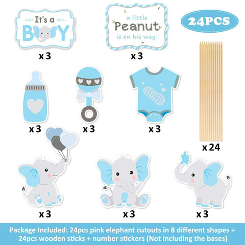 Elephant Baby Shower Centerpieces in Blue and Gray (24 pieces) - Elephant Party Decorations DIY