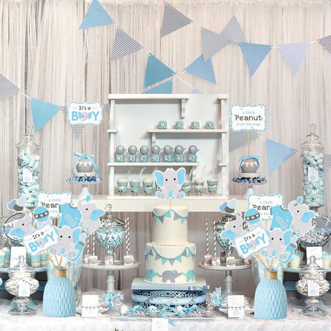 Elephant Baby Shower Centerpieces in Blue and Gray (24 pieces) - Elephant Party Decorations DIY