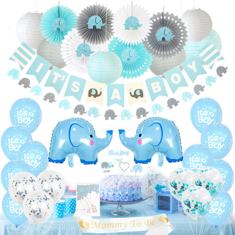 Elephant Baby Shower Party Supplies in Blue and Gray, Little Peanut Decorations