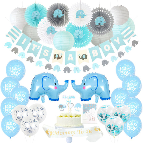 Elephant Baby Shower Party Supplies in Blue and Gray, Little Peanut Decorations