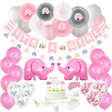 Elephant Baby Shower Party Supplies in Pink and Gray, Little Peanut Decorations (144 pieces)