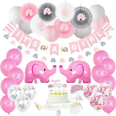 Elephant Baby Shower Party Supplies in Pink and Gray, Little Peanut Decorations (144 pieces)