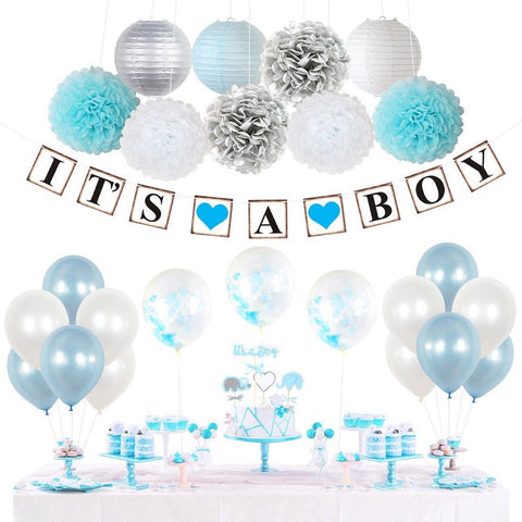 Elephant Baby Shower Party Package in Blue and Gray, Elephant Baby Shower Decorations-Little Peanut-Virtual Baby Shower