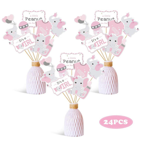 Elephant Baby Shower Centerpieces in Pink and Gray (24 pieces) - Elephant Decorations DIY
