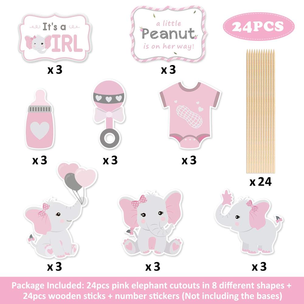 Elephant Baby Shower Centerpieces in Pink and Gray (24 pieces) - Elephant Decorations DIY