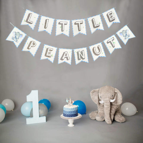 Little Peanut Elephant Banner in Blue and Gray, Elephant Baby Shower Decoration-Virtual Baby Shower
