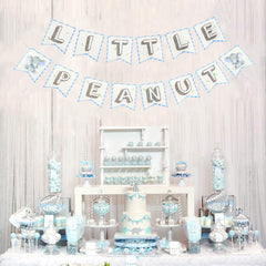 Little Peanut Elephant Banner in Blue and Gray, Elephant Baby Shower Decoration-Virtual Baby Shower