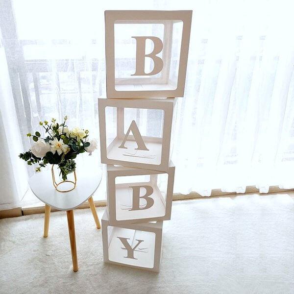 Baby Block Balloon Box with Letters, Baby Shower Decorations, Jumbo Transparent Balloon Boxes, Sage Green, White and Gold