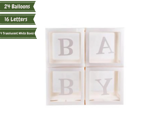 Little Cutie Baby Block Balloon Box with Letters, Baby Shower Decorations, Jumbo Transparent Balloon Boxes, Orange, White, Sage Green