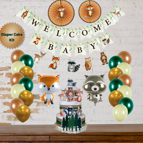 Mega Woodland Party Diaper Cake Kit-Woodland Baby Shower Decorations-Virtual Baby Shower
