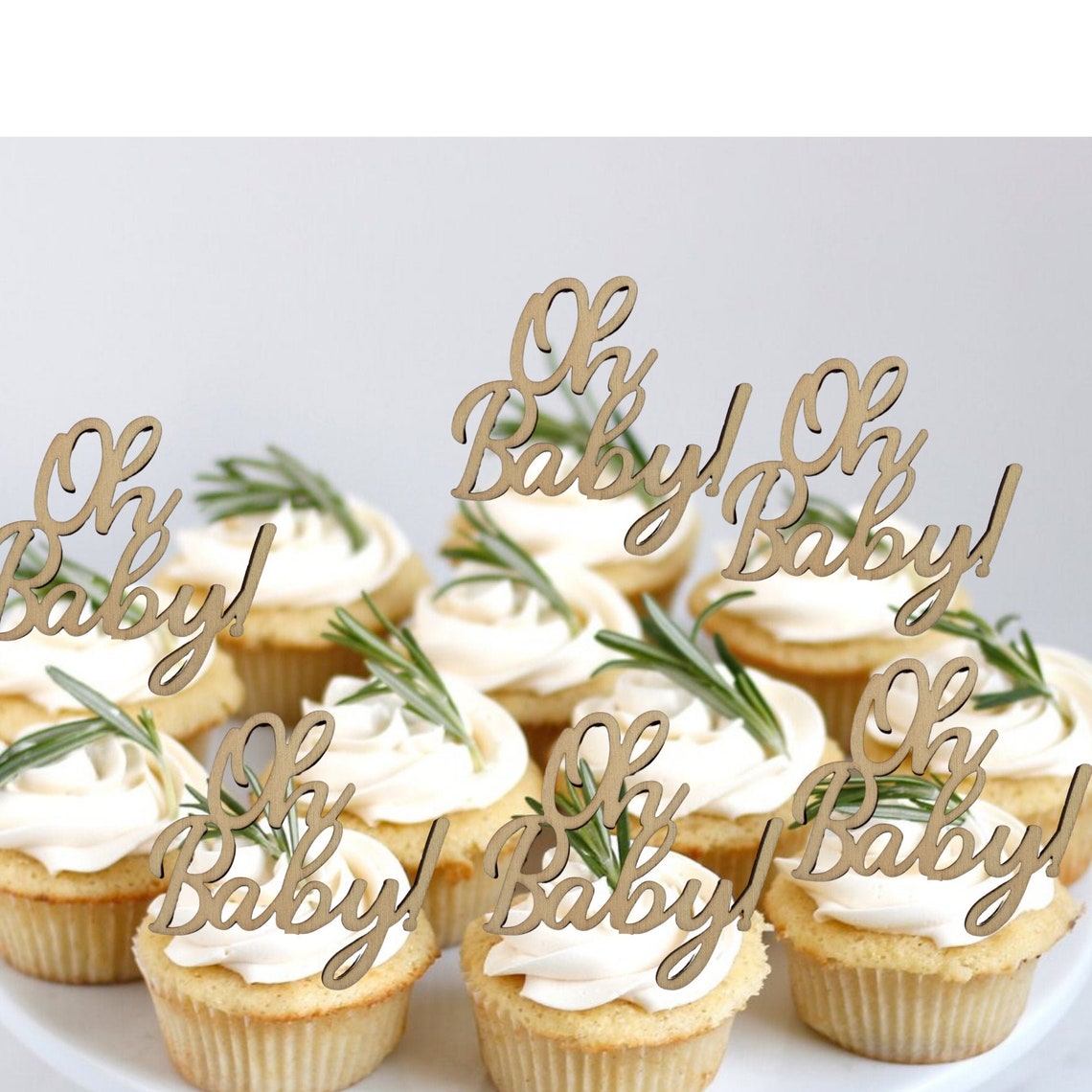 SET OF 12 Oh Baby Cupcake Toppers, Oh Baby Wooden Cupcake Toppers, Gre