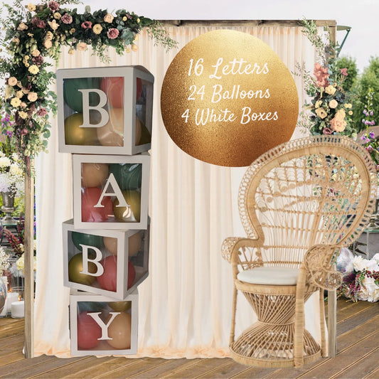 Boho Baby Block Balloon Box with Letters, Boho Rainbow Baby Shower Decorations, Jumbo Transparent Balloon Boxes, Sage Green, Pink and Gold