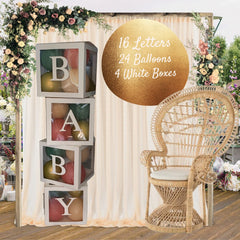 Boho Baby Block Balloon Box with Letters, Boho Rainbow Baby Shower Decorations, Jumbo Transparent Balloon Boxes, Sage Green, Pink and Gold
