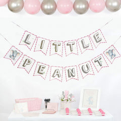 Little Peanut Elephant Banner in Pink and Gray, Elephant Decorations-Virtual Baby Shower